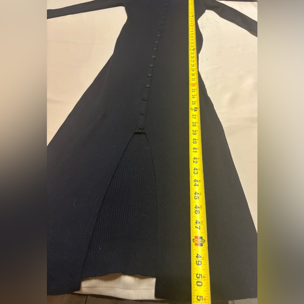 NEW Fashion Nova Women Small Ribbed Maxi Dress Long Sleeve Black Button Up Slit - Picture 5 of 13